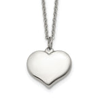 Polished Heart Stainless Steel Cable Chain Pendant Necklace 1.5mm