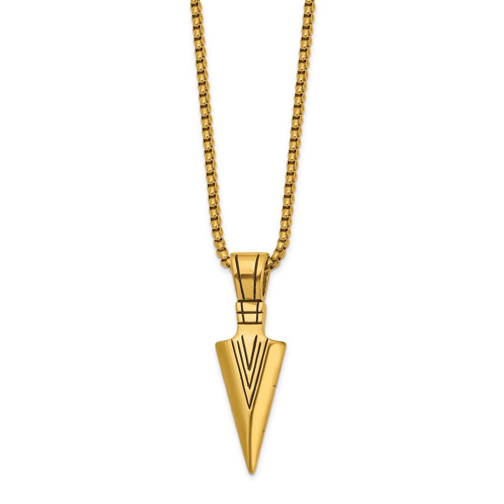 Men's Antiqued Arrow Stainless Steel Box Chain Necklace 3mm