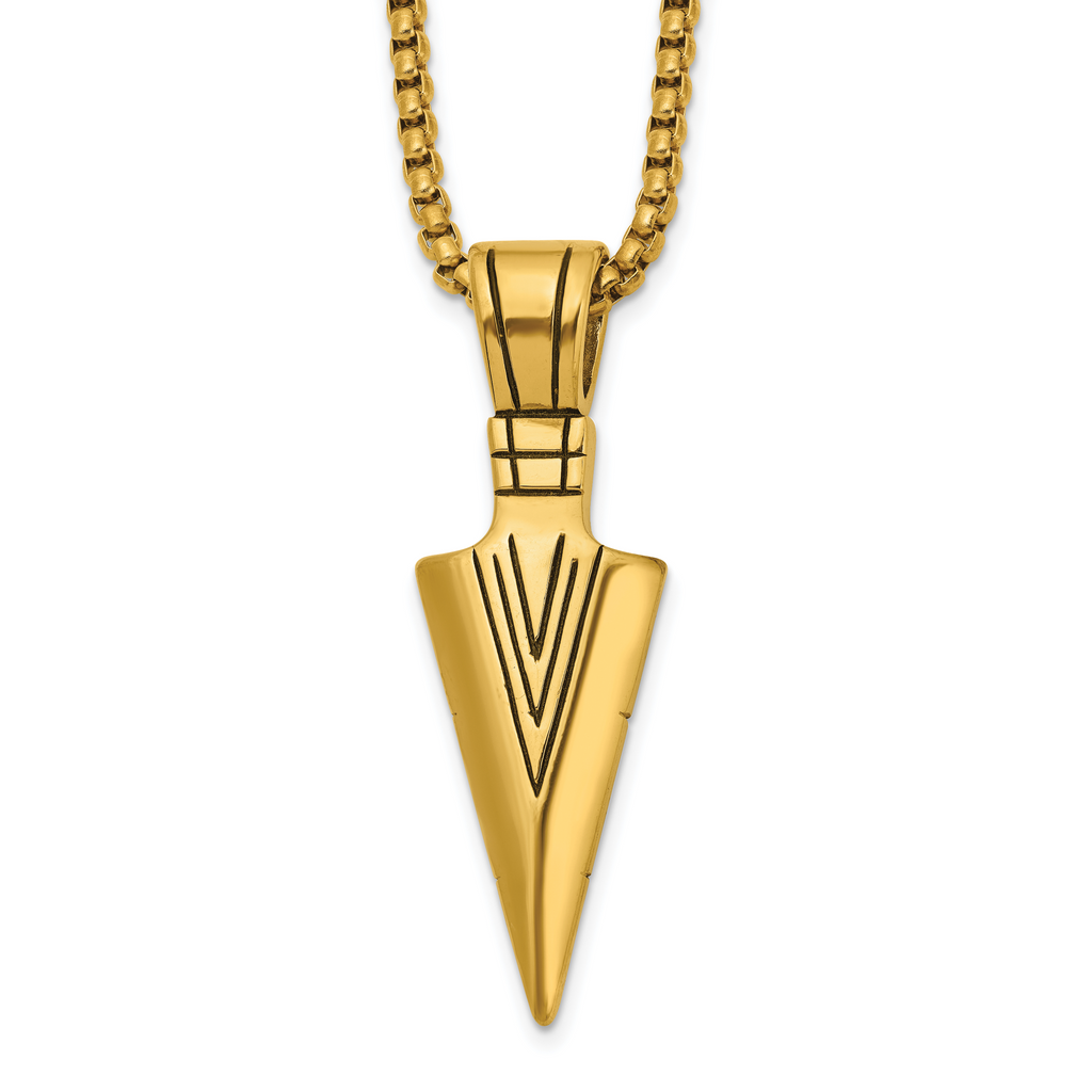 Men's Antiqued Arrow Stainless Steel Box Chain Necklace 3mm