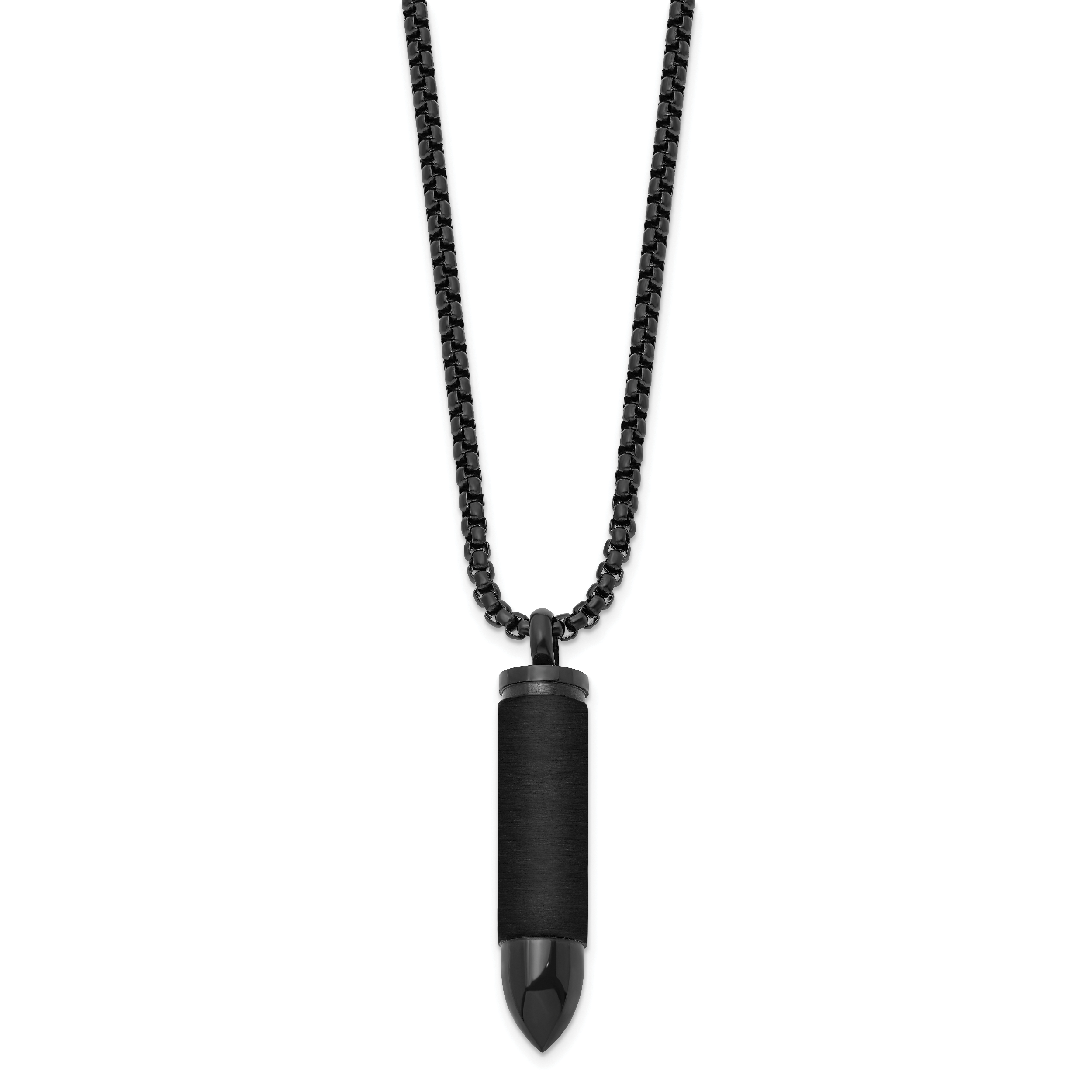 Men's Black Ion-Plated Brushed and Polished Bullet Stainless Steel Box Chain Necklace 3mm