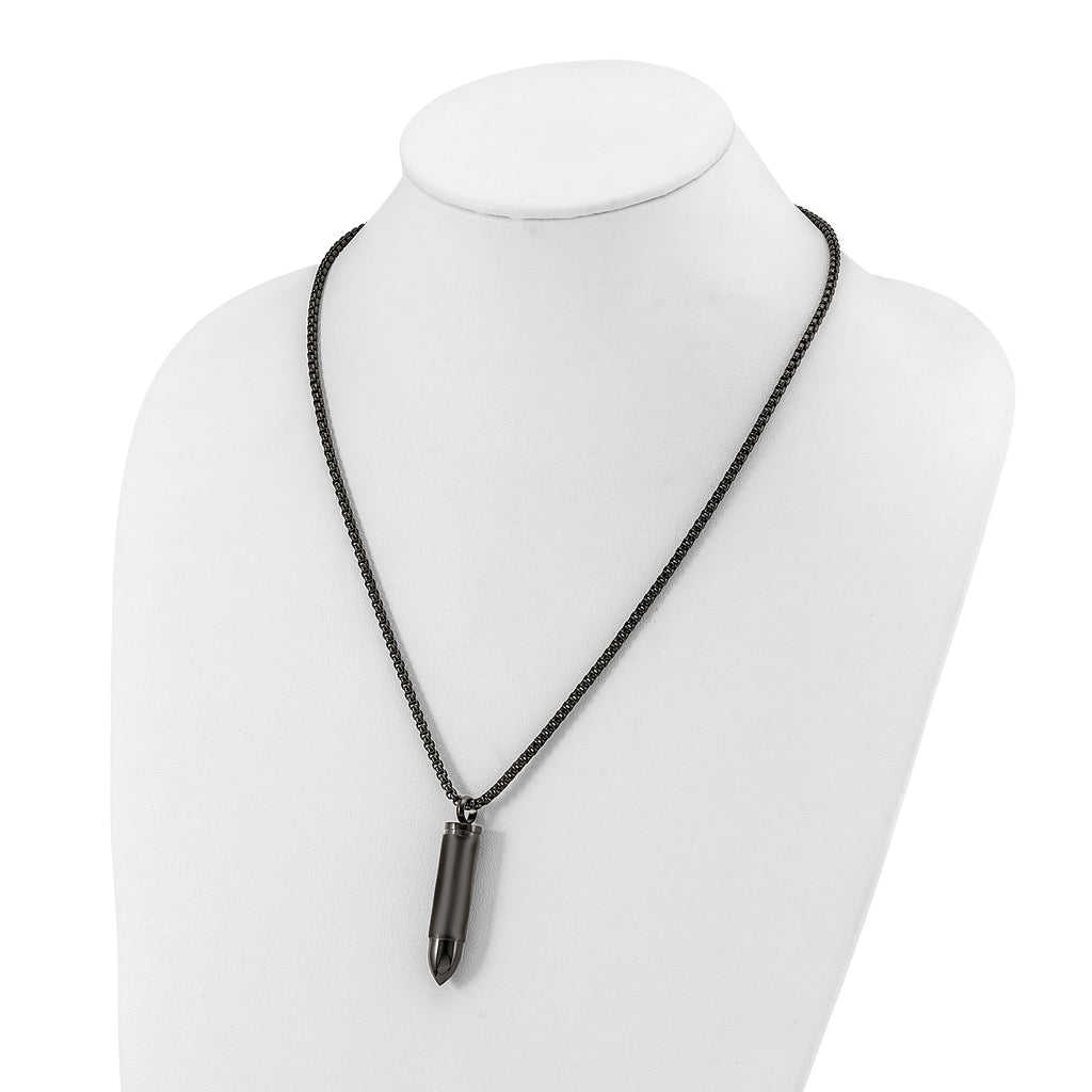 Men's Black Ion-Plated Brushed and Polished Bullet Stainless Steel Box Chain Necklace 3mm