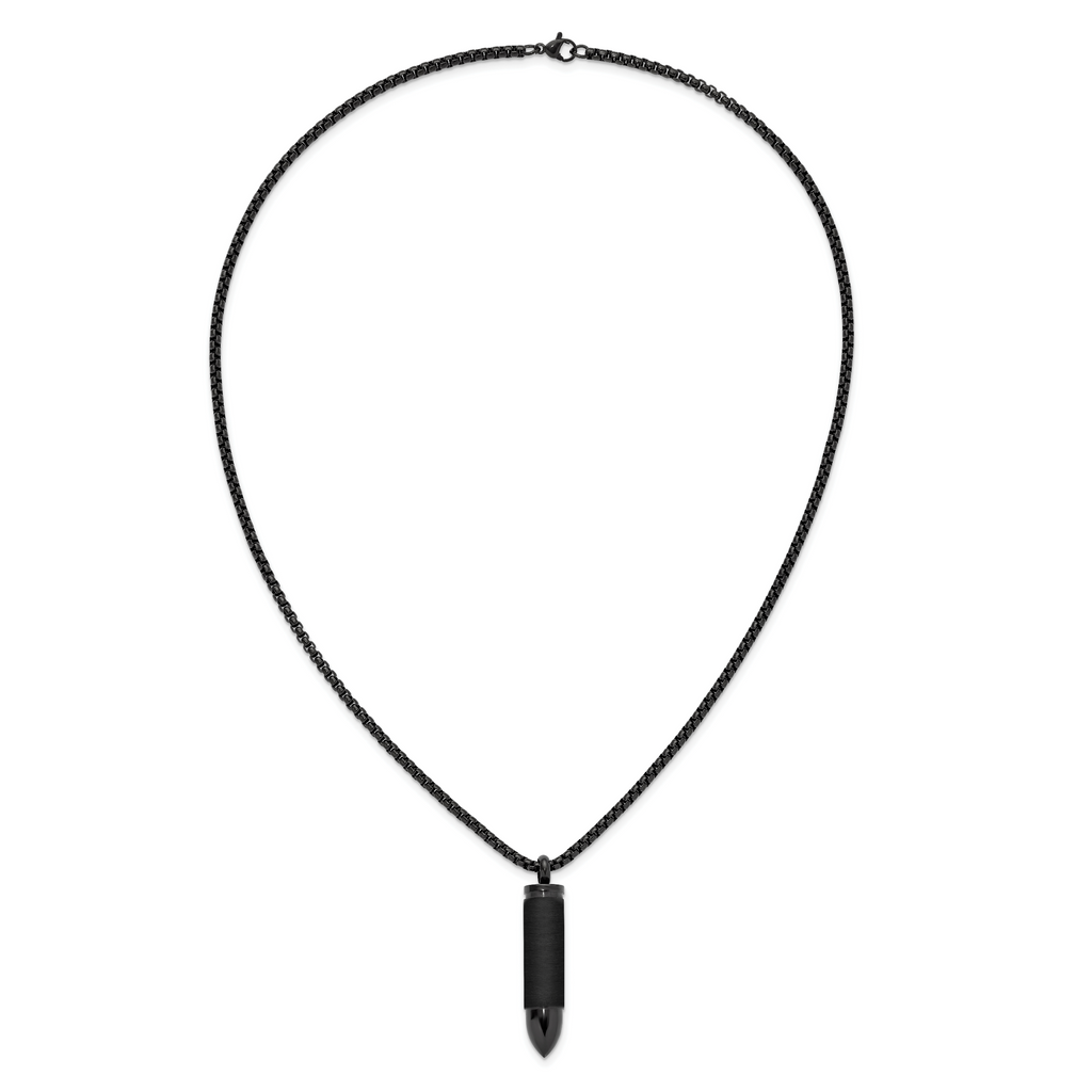 Men's Black Ion-Plated Brushed and Polished Bullet Stainless Steel Box Chain Necklace 3mm
