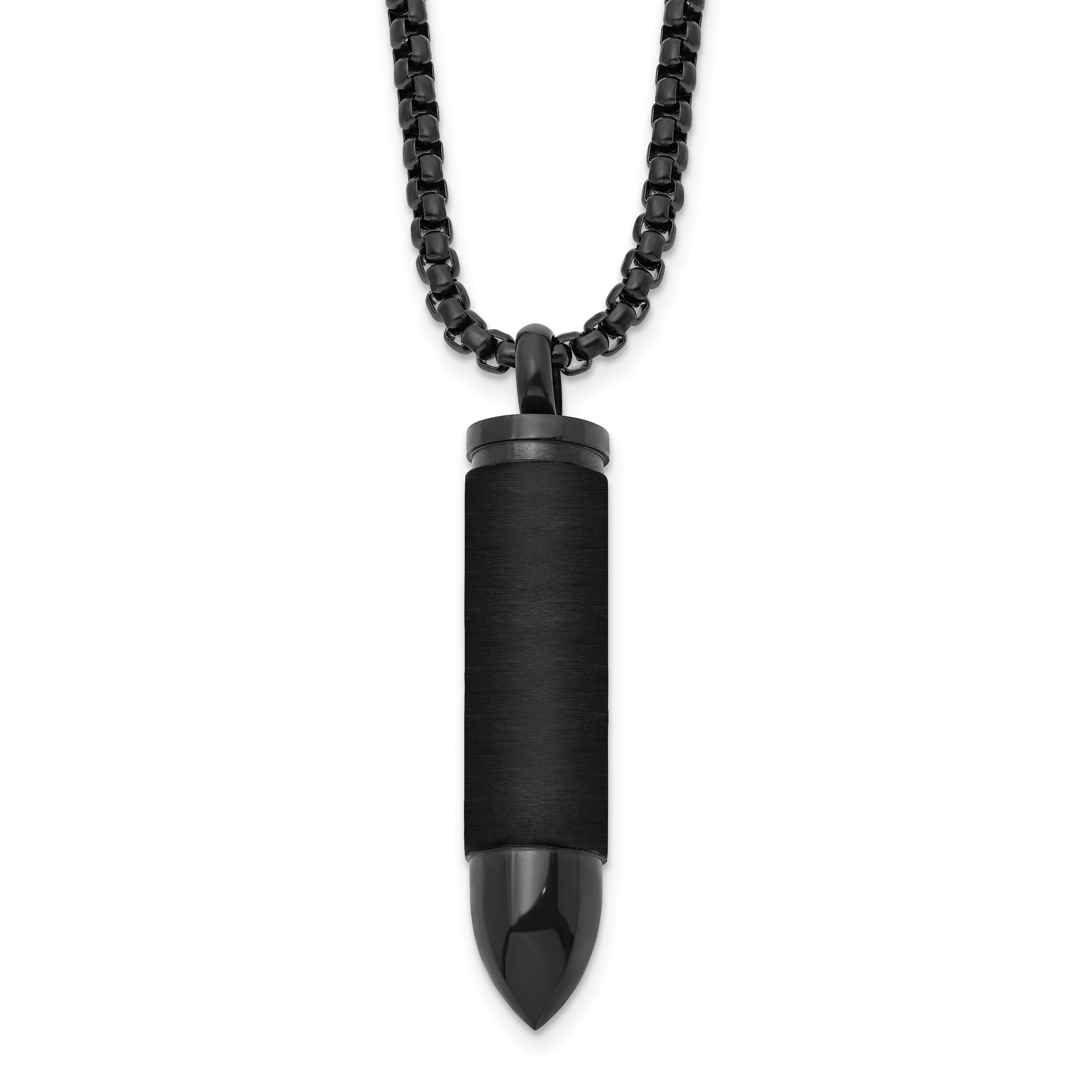 Men's Black Ion-Plated Brushed and Polished Bullet Stainless Steel Box Chain Necklace 3mm