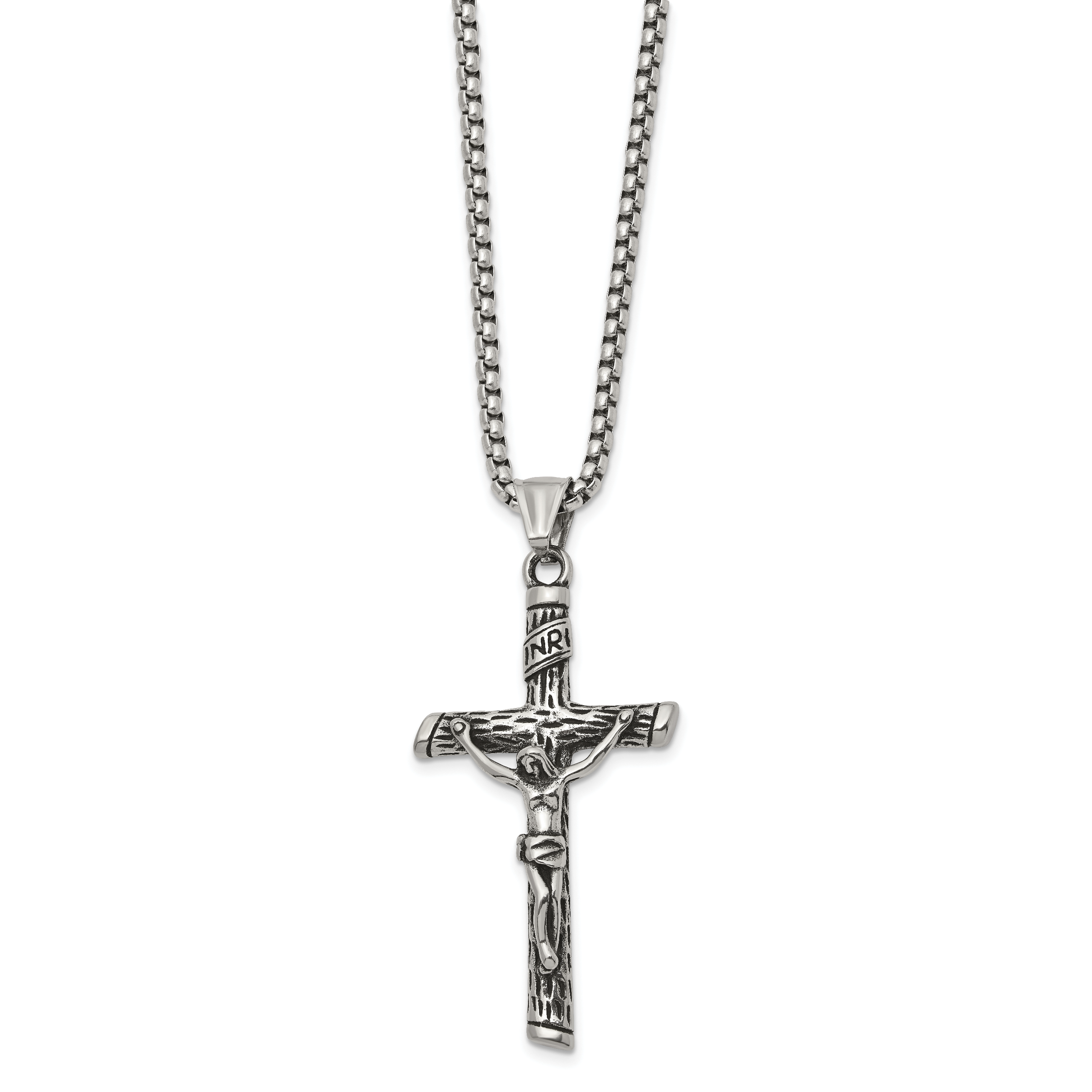 Men's Antiqued INRI Stainless Steel Box Chain Necklace 3mm Secondary image