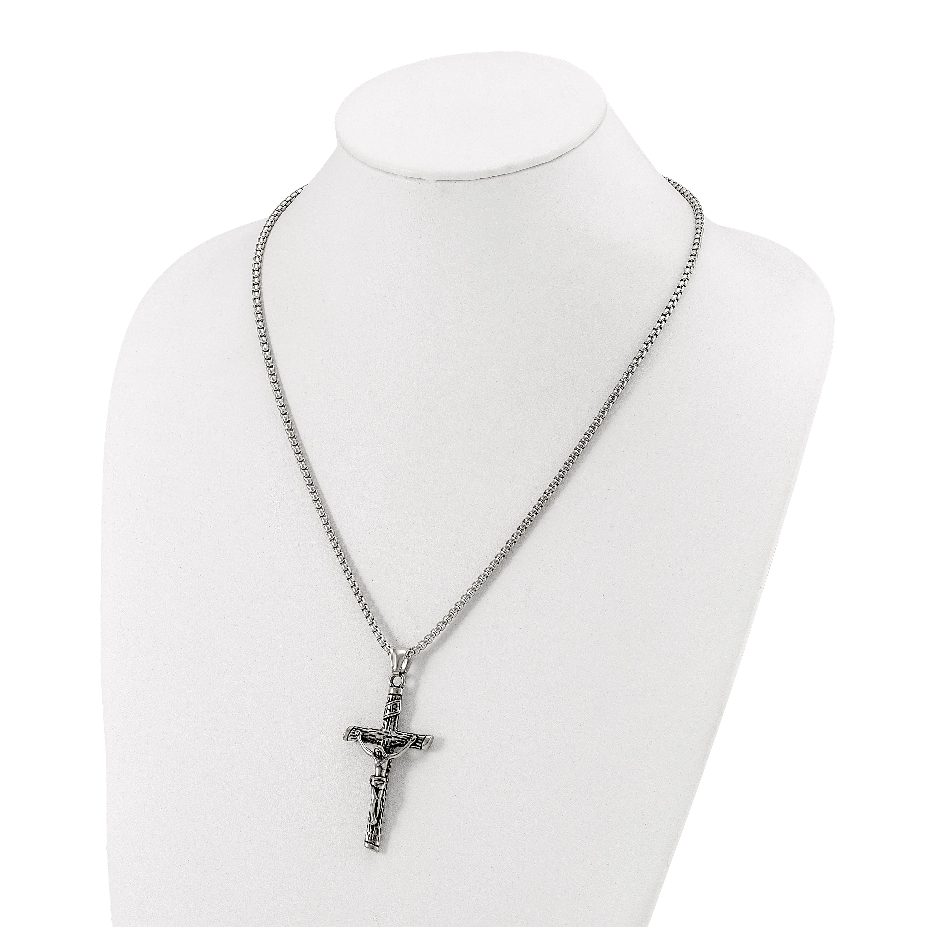 Men's Antiqued INRI Stainless Steel Box Chain Necklace 3mm