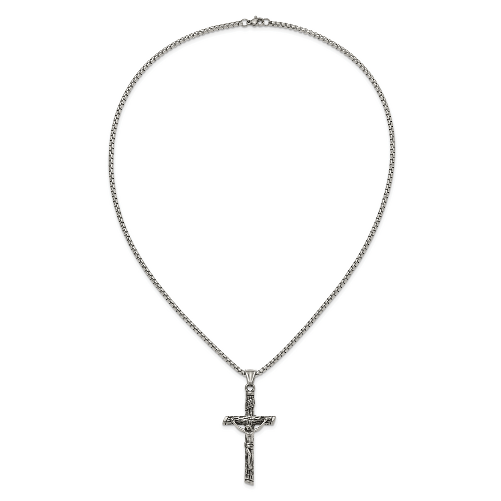 Men's Antiqued INRI Stainless Steel Box Chain Necklace 3mm