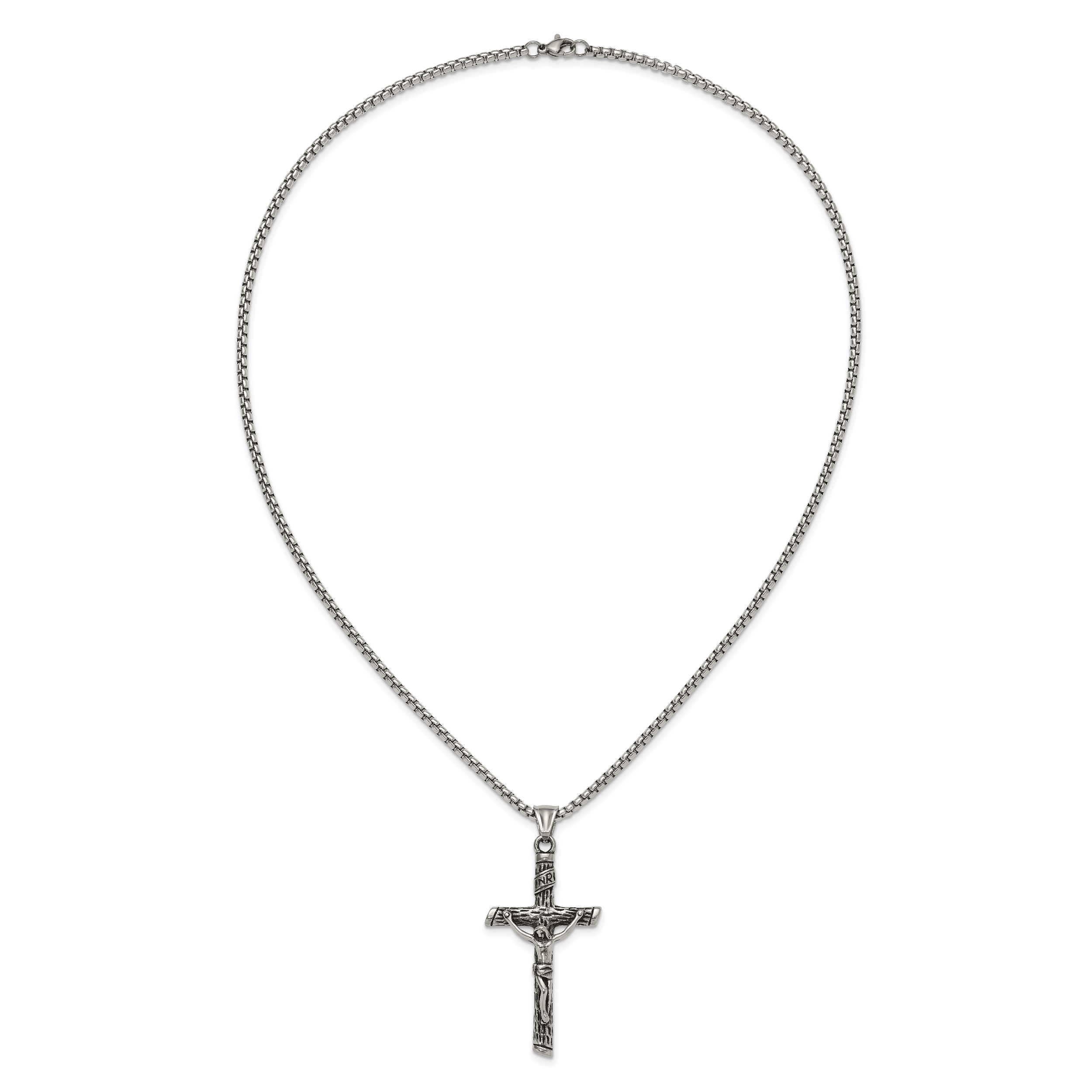 Men's Antiqued INRI Stainless Steel Box Chain Necklace 3mm