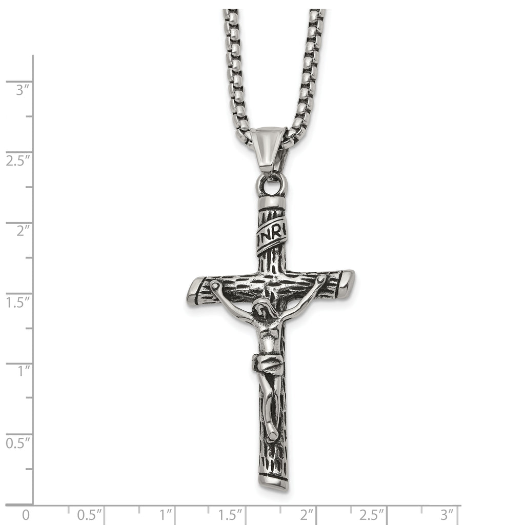 Men's Antiqued INRI Stainless Steel Box Chain Necklace 3mm