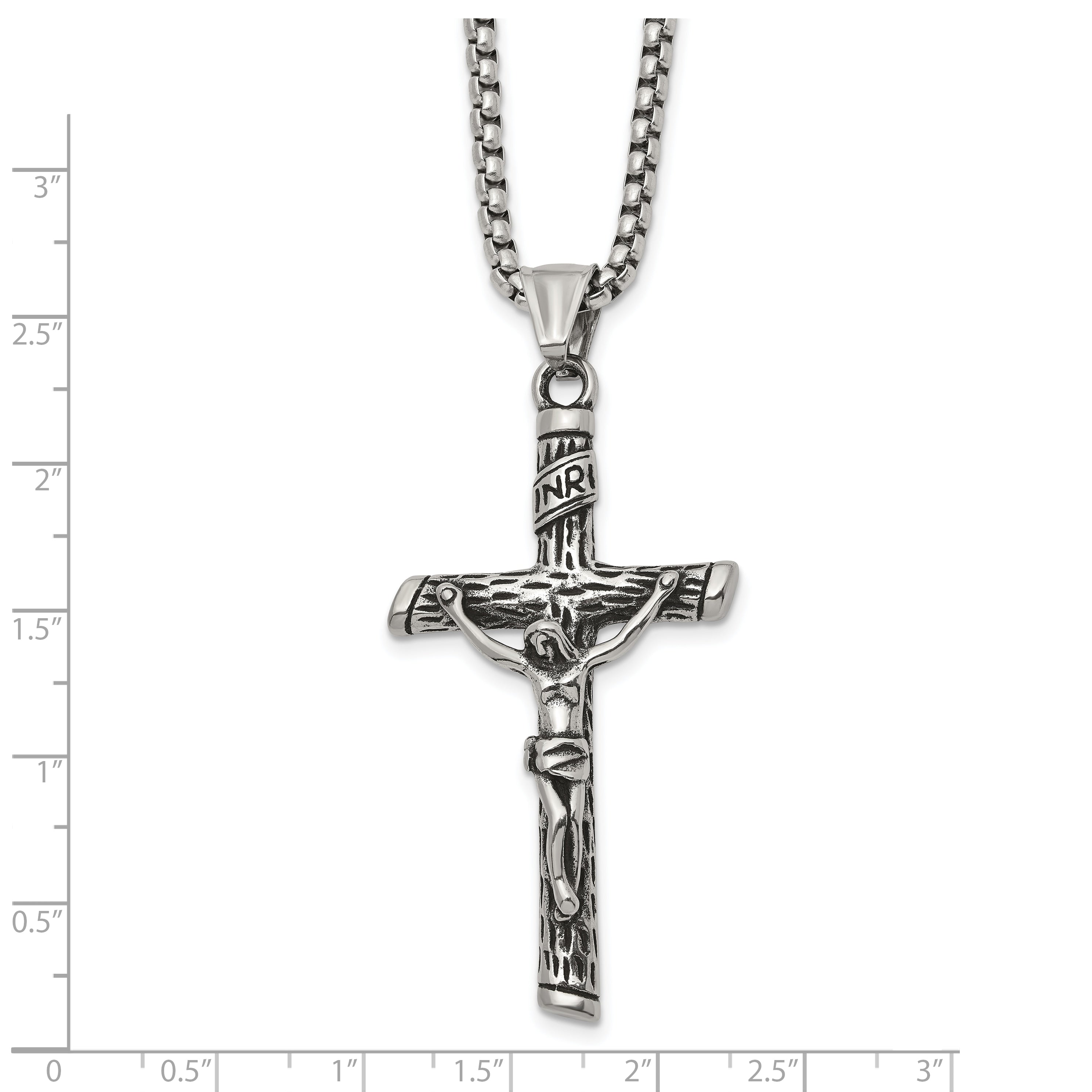 Men's Antiqued INRI Stainless Steel Box Chain Necklace 3mm
