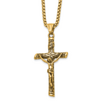 Men's Gold-Tone Antiqued INRI Stainless Steel Box Chain Necklace 3mm