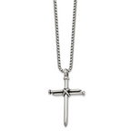 Men's Antiqued Nail Cross Stainless Steel Box Chain Necklace 3mm