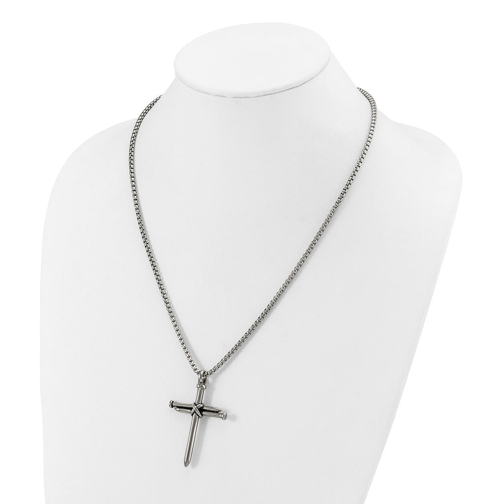Men's Antiqued Nail Cross Stainless Steel Box Chain Necklace 3mm