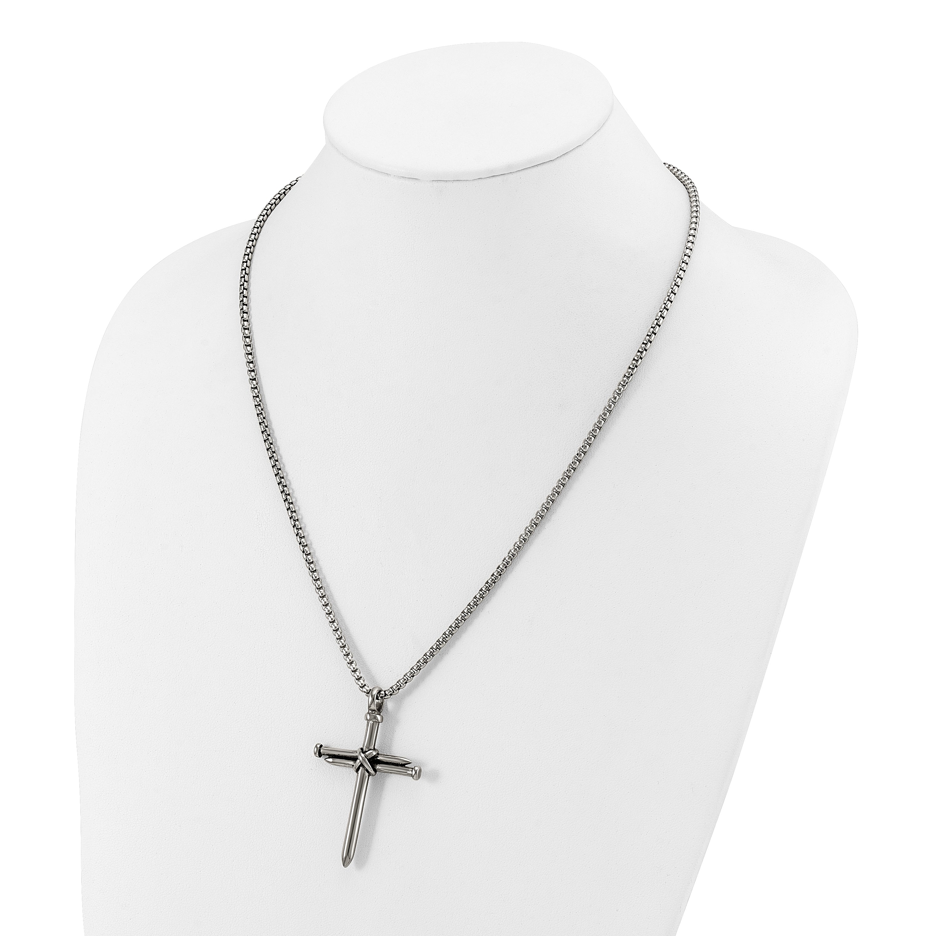 Men's Antiqued Nail Cross Stainless Steel Box Chain Necklace 3mm