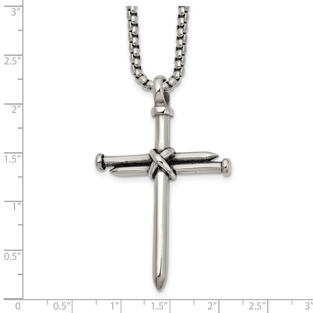 Men's Antiqued Nail Cross Stainless Steel Box Chain Necklace 3mm