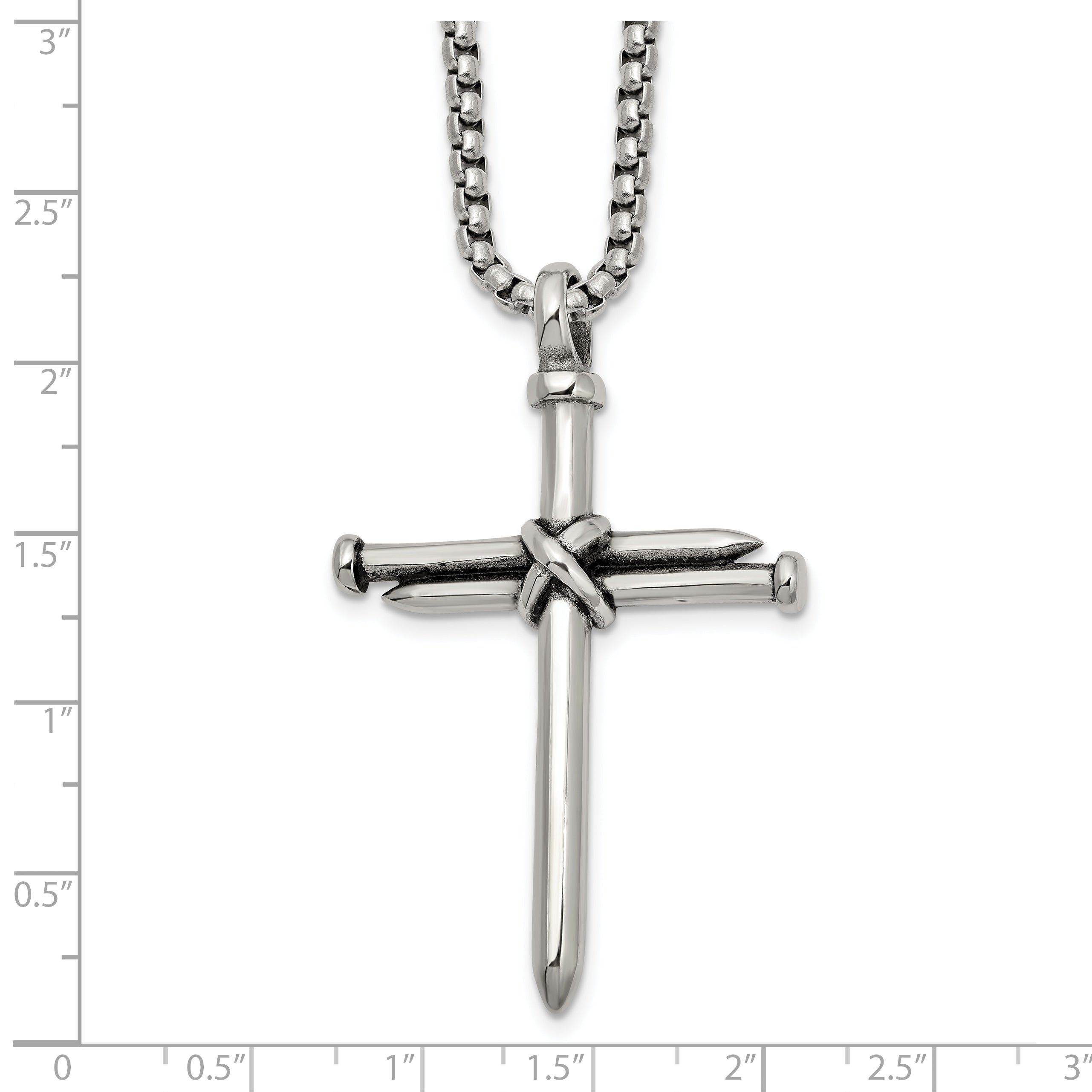 Men's Antiqued Nail Cross Stainless Steel Box Chain Necklace 3mm