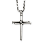 Men's Antiqued Nail Cross Stainless Steel Box Chain Necklace 3mm