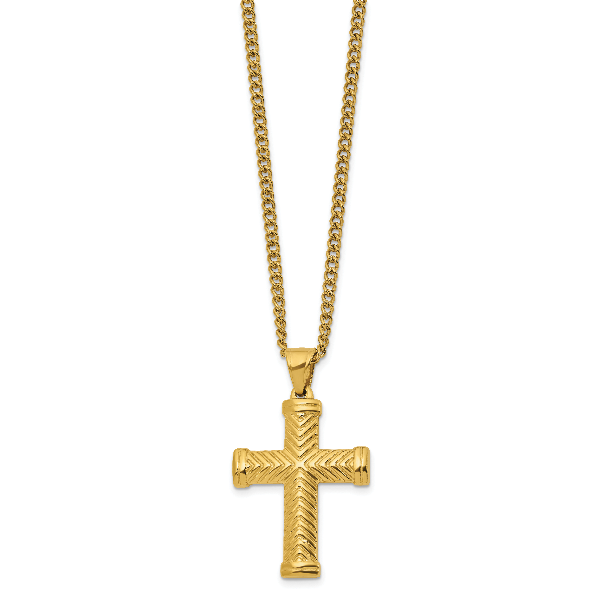 Men's Gold-Tone Polished Cross Stainless Steel Curb Chain Necklace 3mm Secondary image