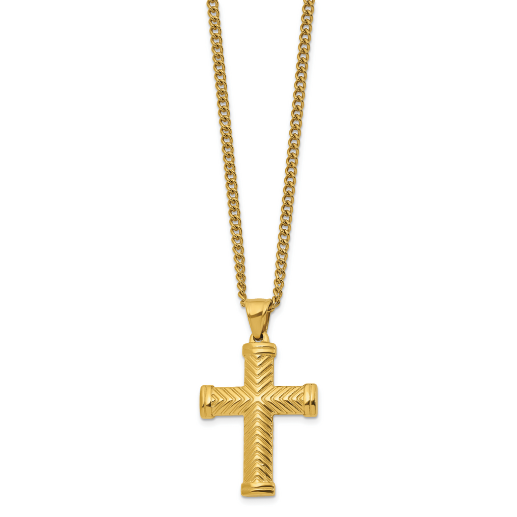 Men's Gold-Tone Polished Cross Stainless Steel Curb Chain Necklace 3mm