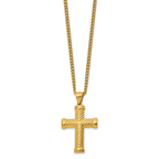 Men's Gold-Tone Polished Cross Stainless Steel Curb Chain Necklace 3mm