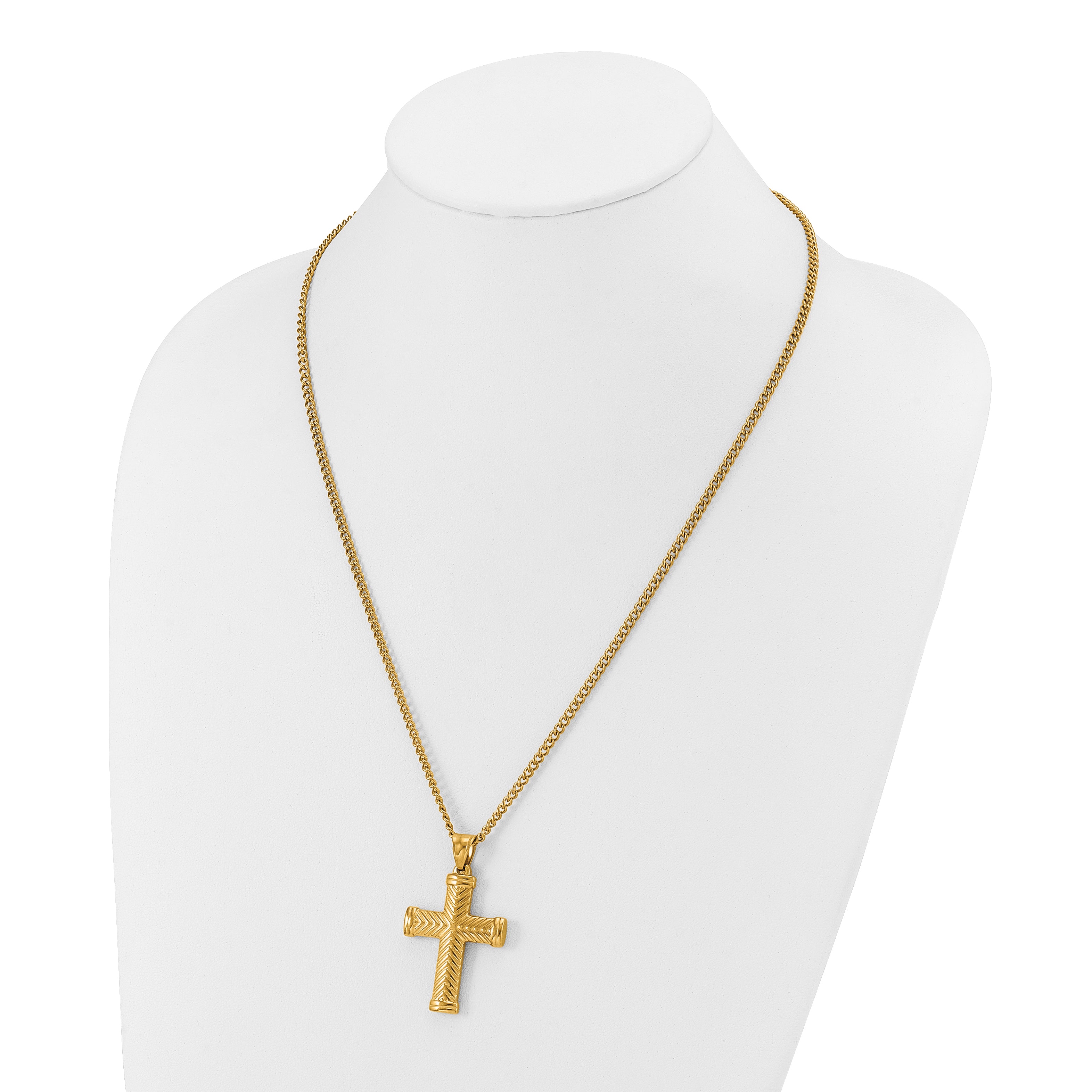 Men's Gold-Tone Polished Cross Stainless Steel Curb Chain Necklace 3mm