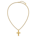 Men's Gold-Tone Polished Cross Stainless Steel Curb Chain Necklace 3mm
