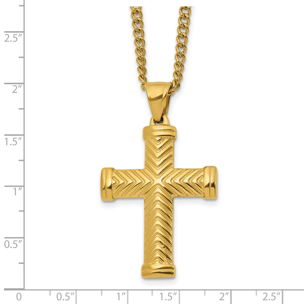 Men's Gold-Tone Polished Cross Stainless Steel Curb Chain Necklace 3mm
