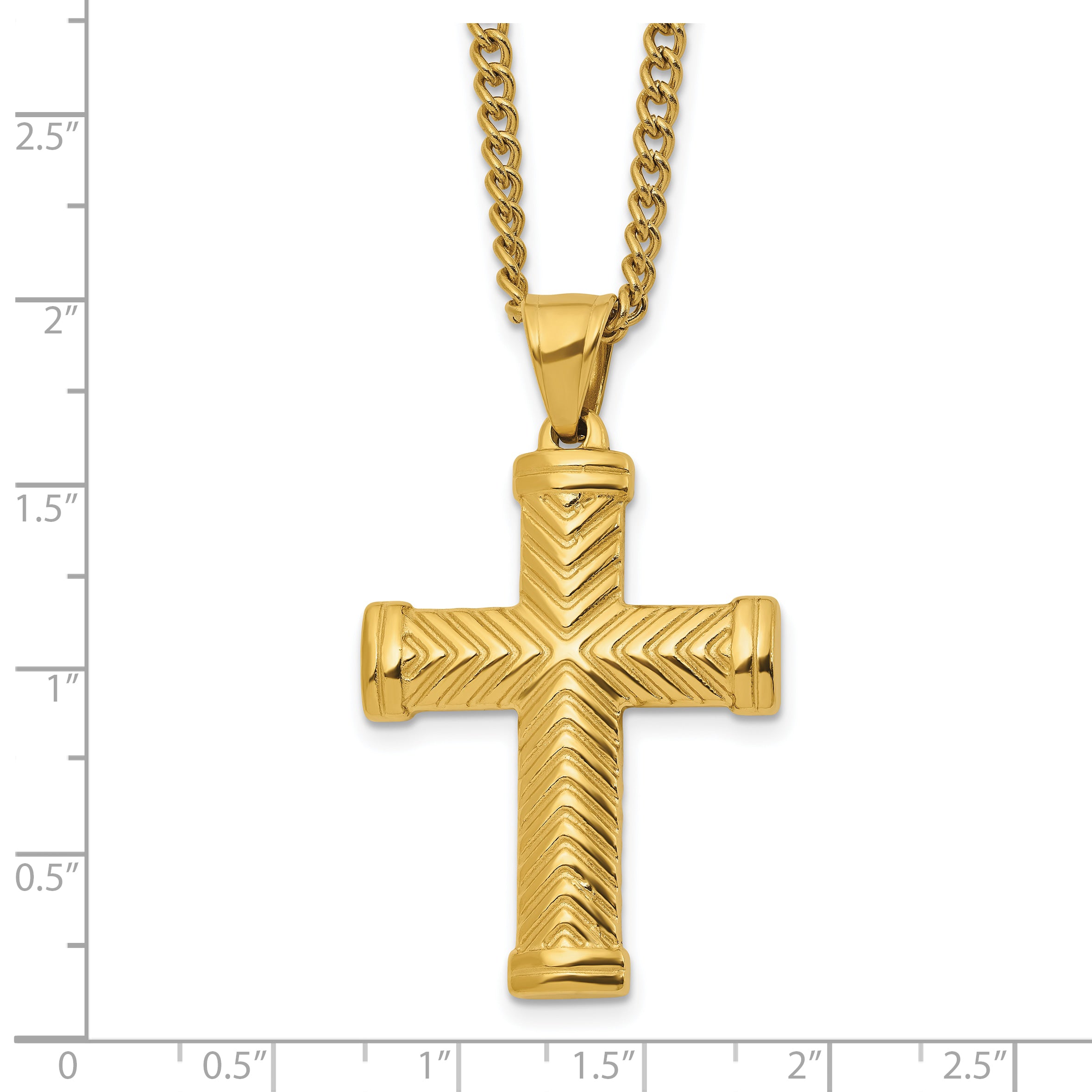 Men's Gold-Tone Polished Cross Stainless Steel Curb Chain Necklace 3mm