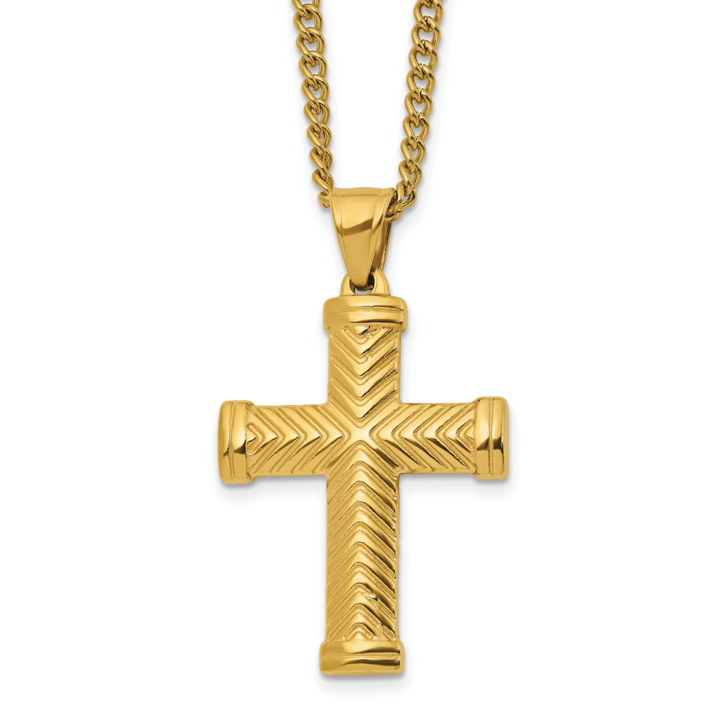 Men's Gold-Tone Polished Cross Stainless Steel Curb Chain Necklace 3mm