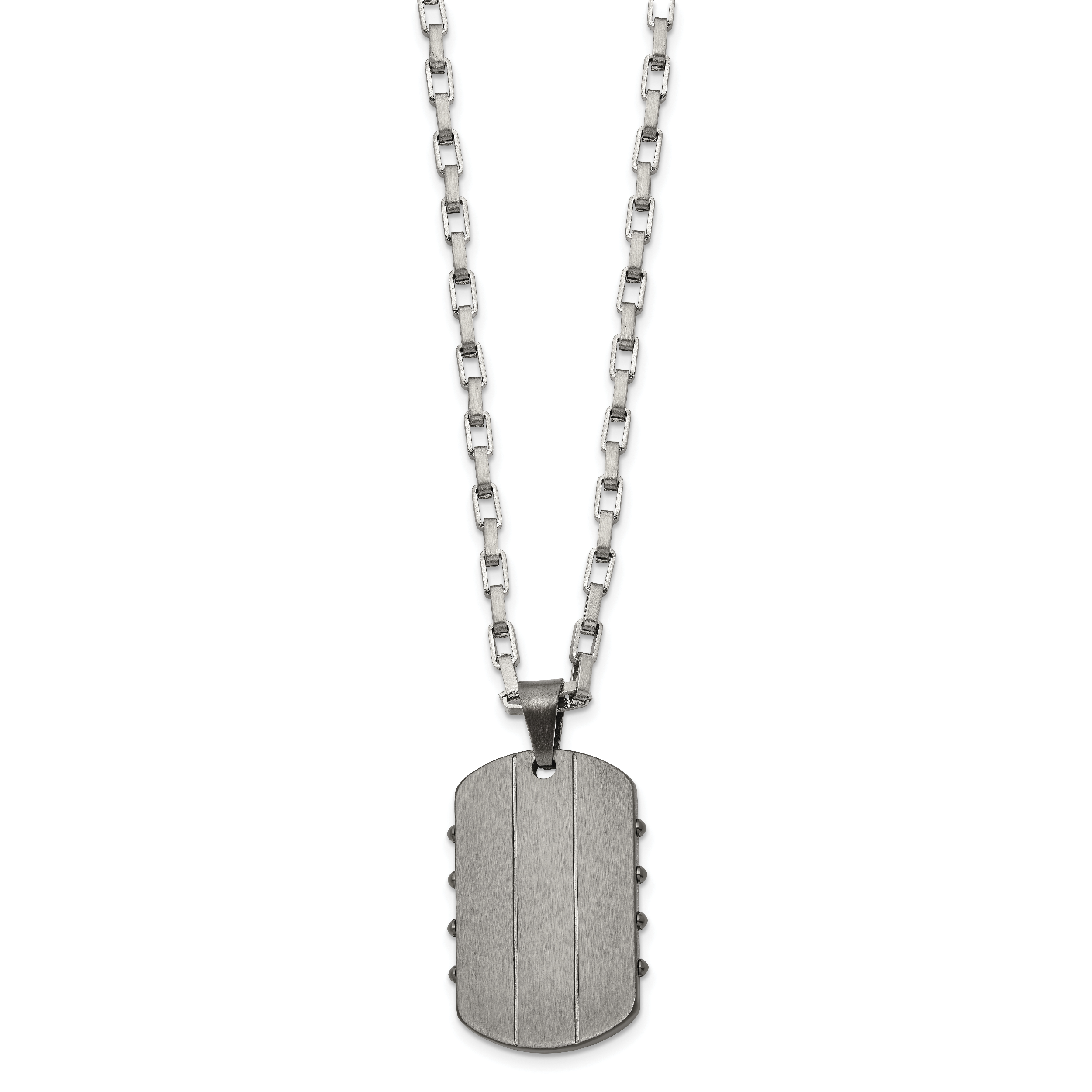 Men's Gunmetal Brushed and Polished Dog Tag Stainless Steel Necklace 3mm