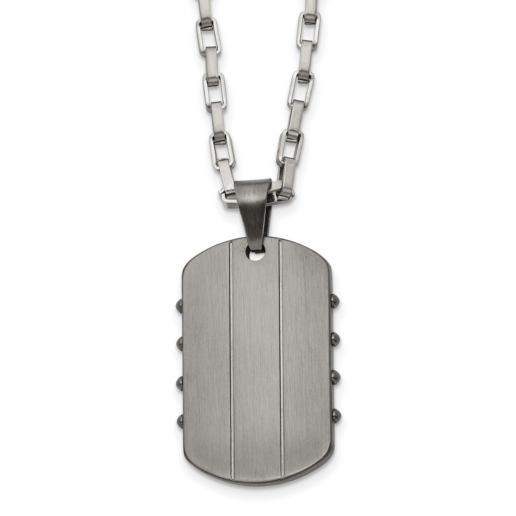 Men's Gunmetal Brushed and Polished Dog Tag Stainless Steel Necklace 3mm