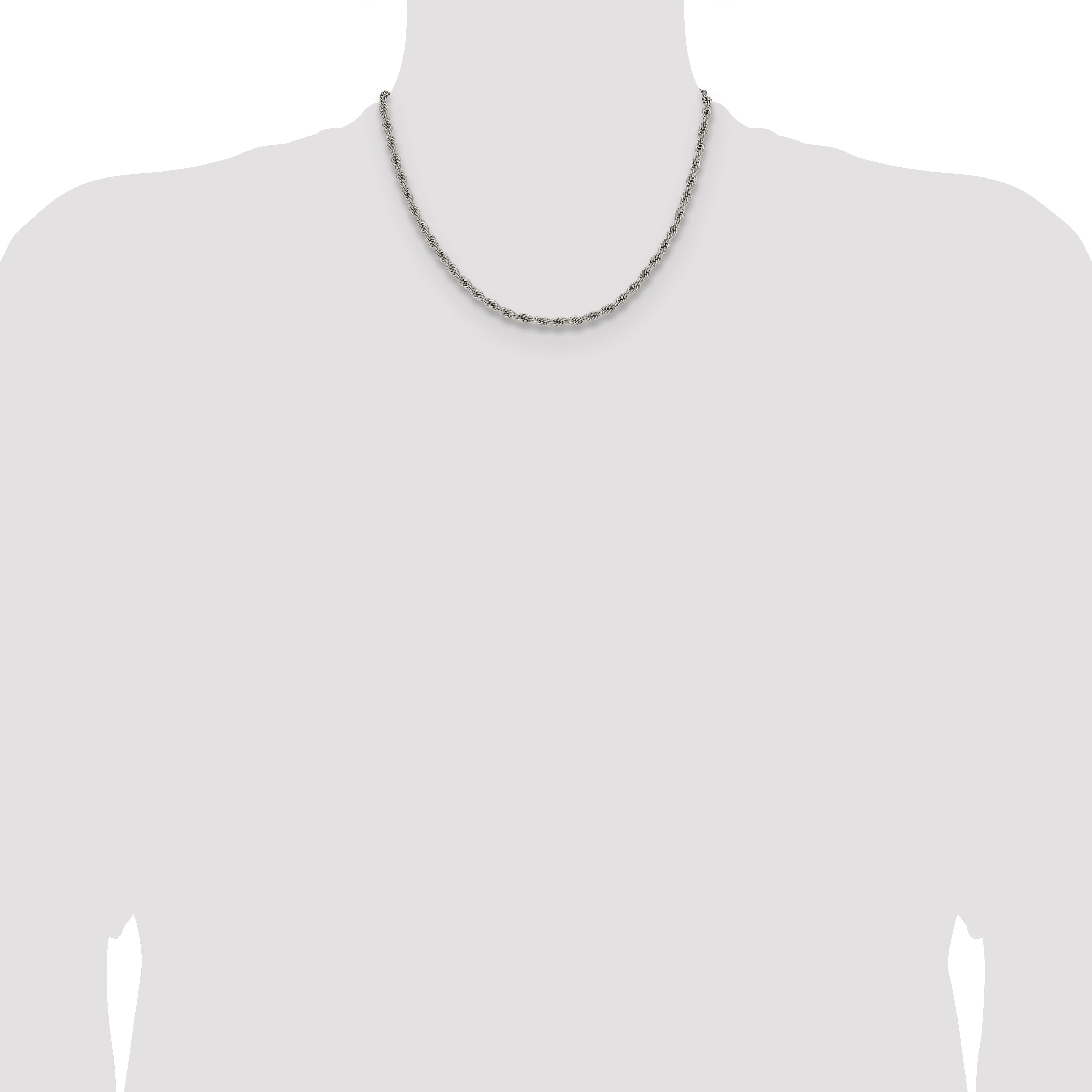 Polished Stainless Steel Rope Chain Necklace 3mm