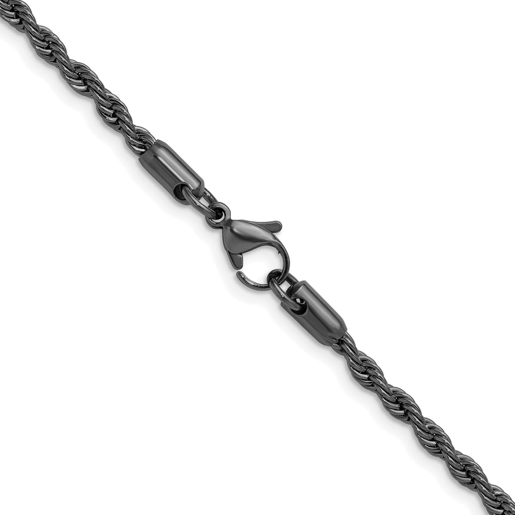 Polished Black Stainless Steel Rope Chain Necklace 3mm