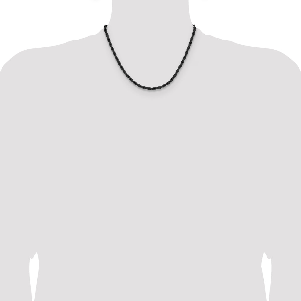 Polished Black Stainless Steel Rope Chain Necklace 3mm