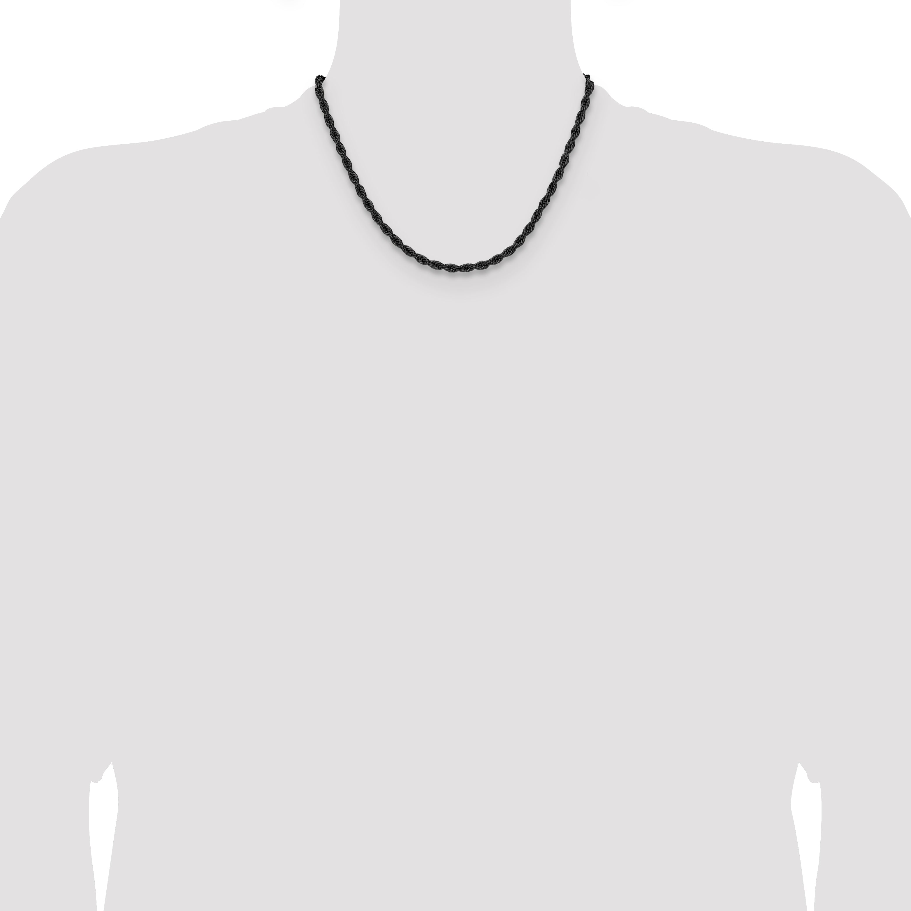 Polished Black Stainless Steel Rope Chain Necklace 3mm