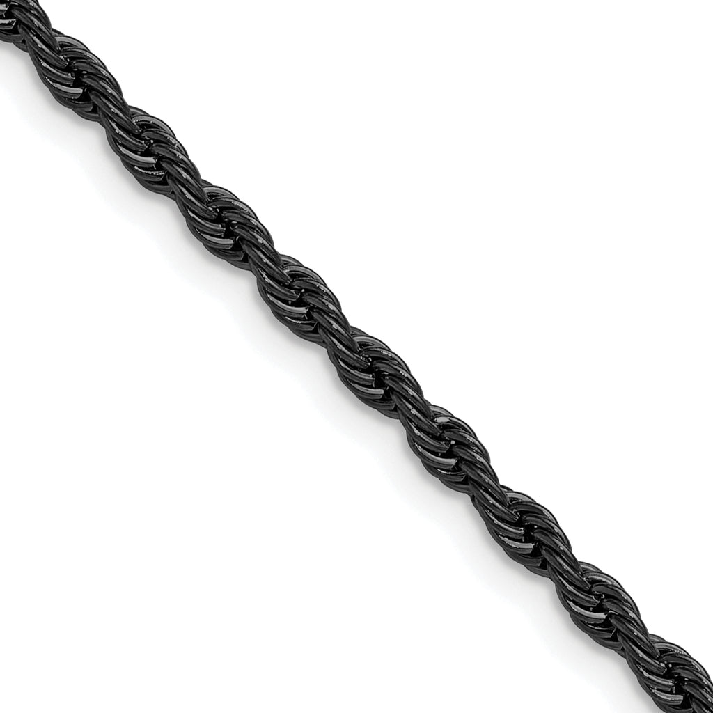 Polished Black Stainless Steel Rope Chain Necklace 3mm