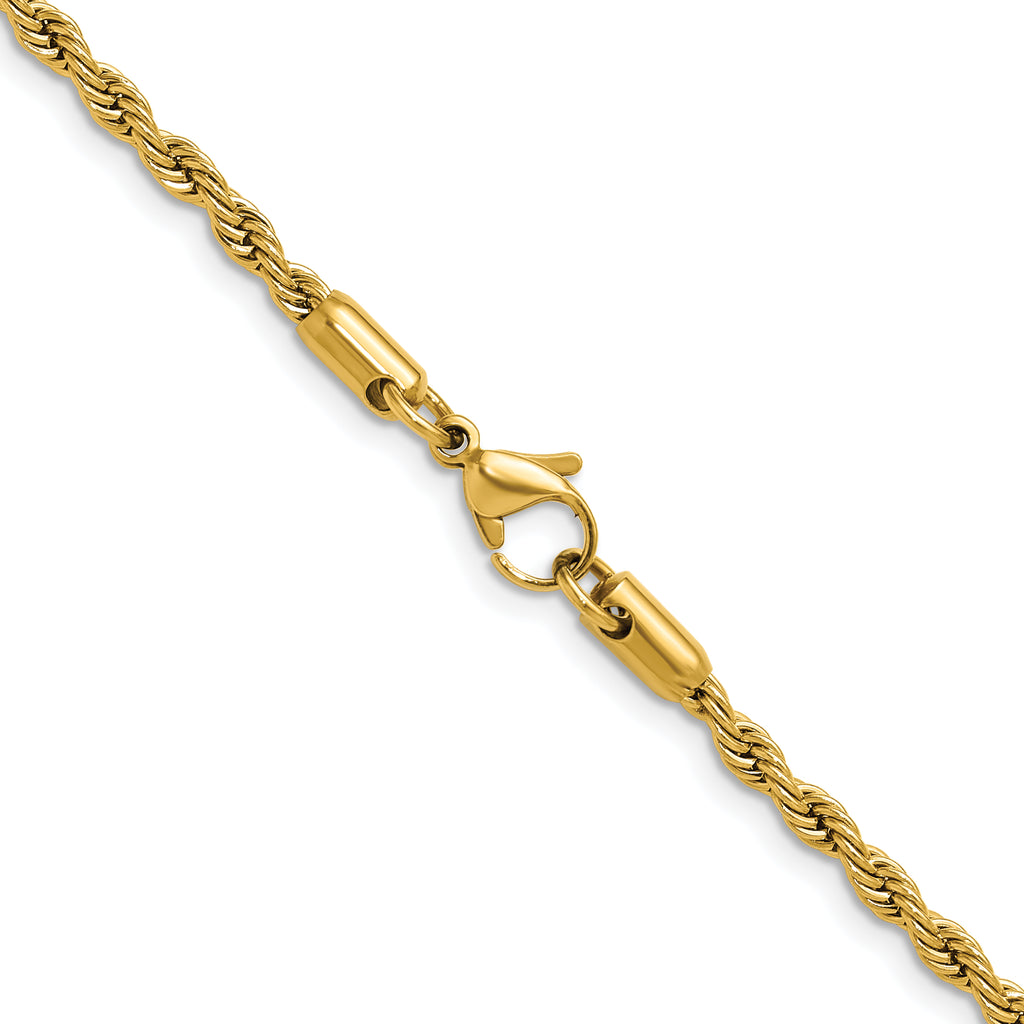 Polished Gold-Tone Stainless Steel Rope Chain Necklace 3mm