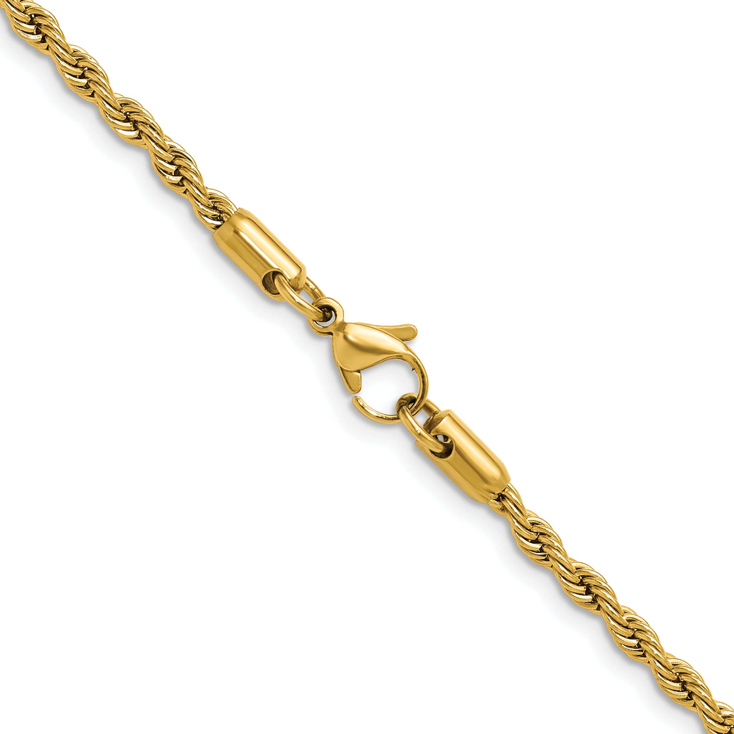 Polished Gold-Tone Stainless Steel Rope Chain Necklace 3mm