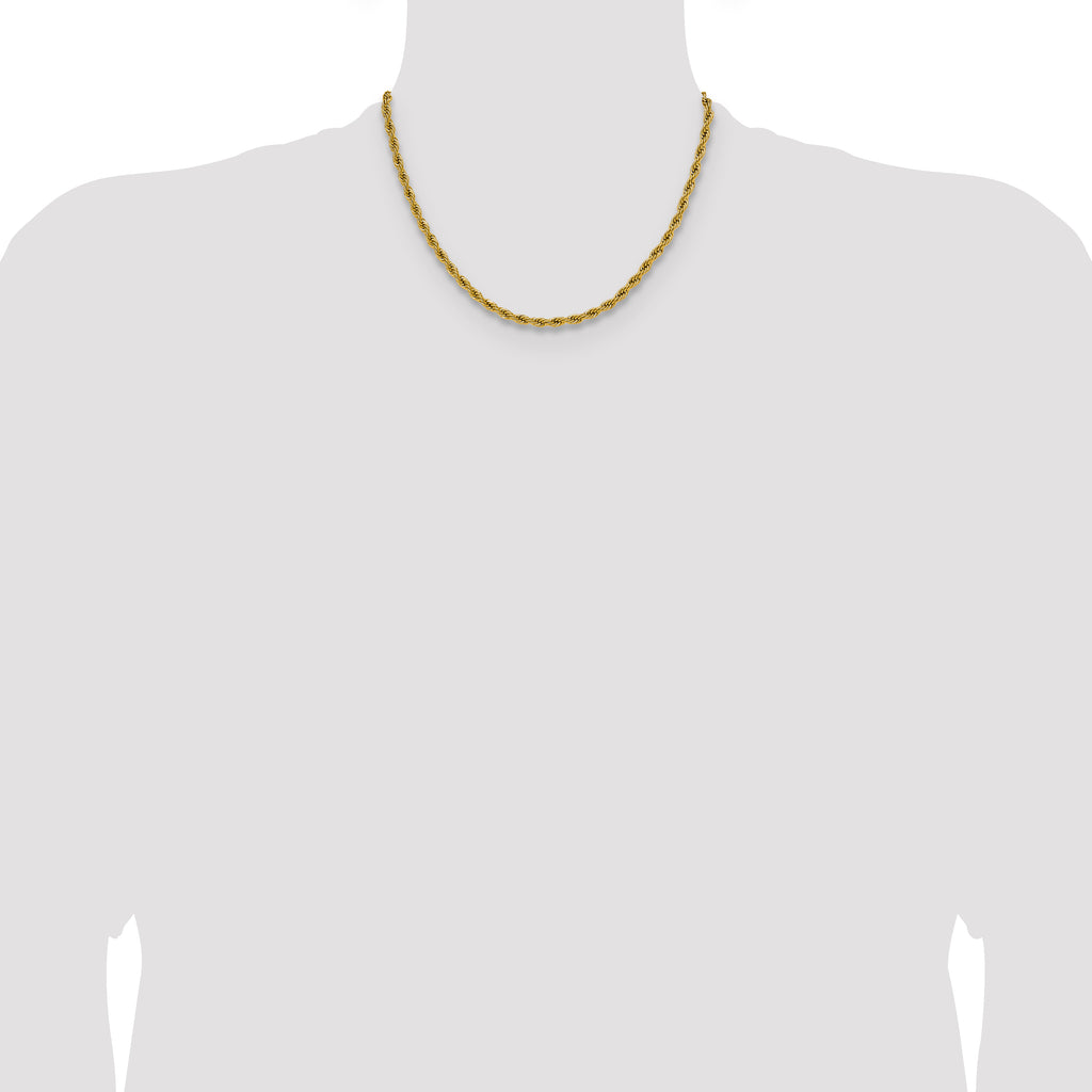 Polished Gold-Tone Stainless Steel Rope Chain Necklace 3mm