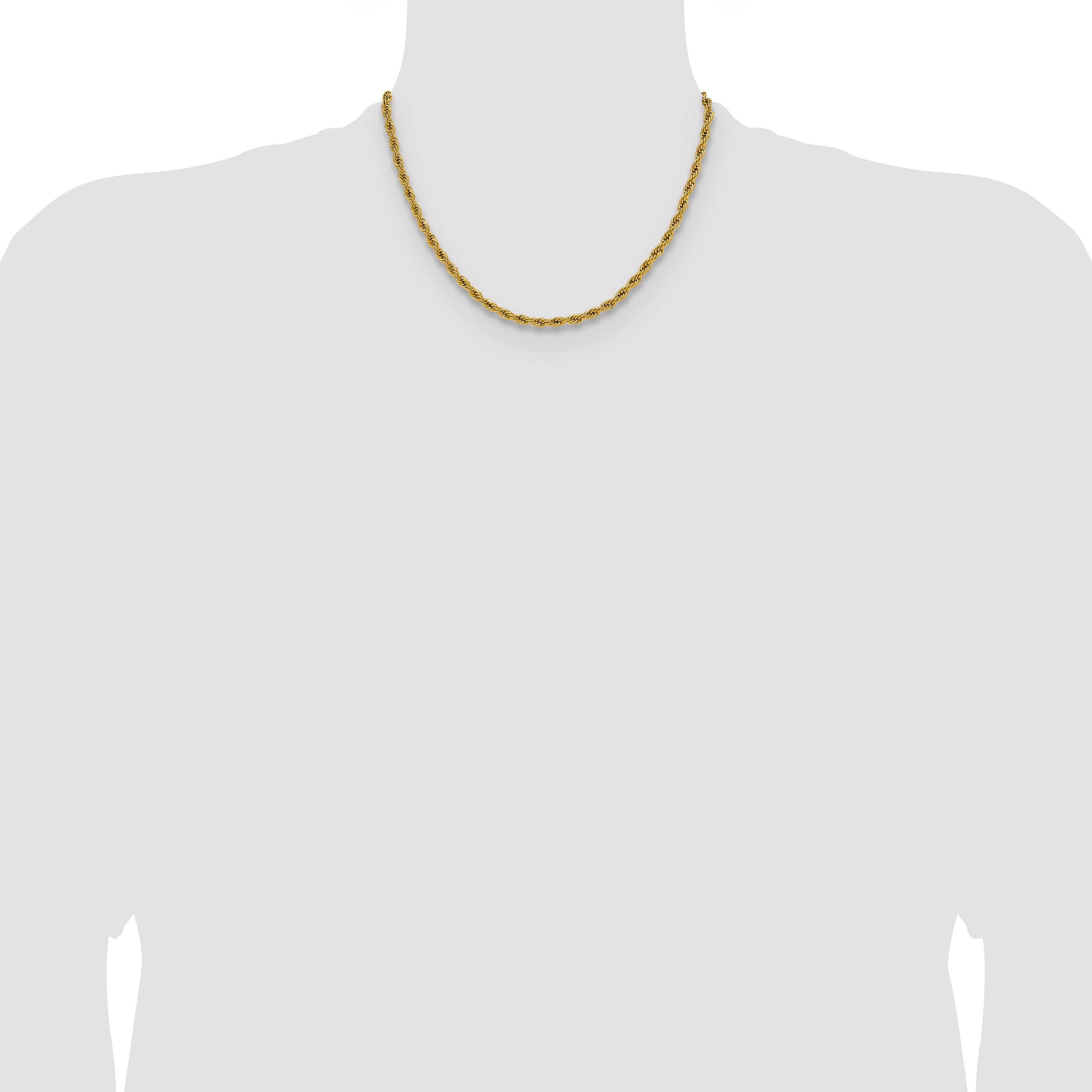 Polished Gold-Tone Stainless Steel Rope Chain Necklace 3mm