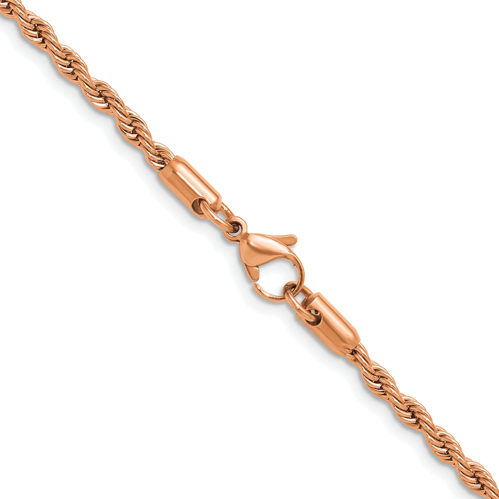 Polished Rose-Tone Stainless Steel Rope Chain Necklace 3mm