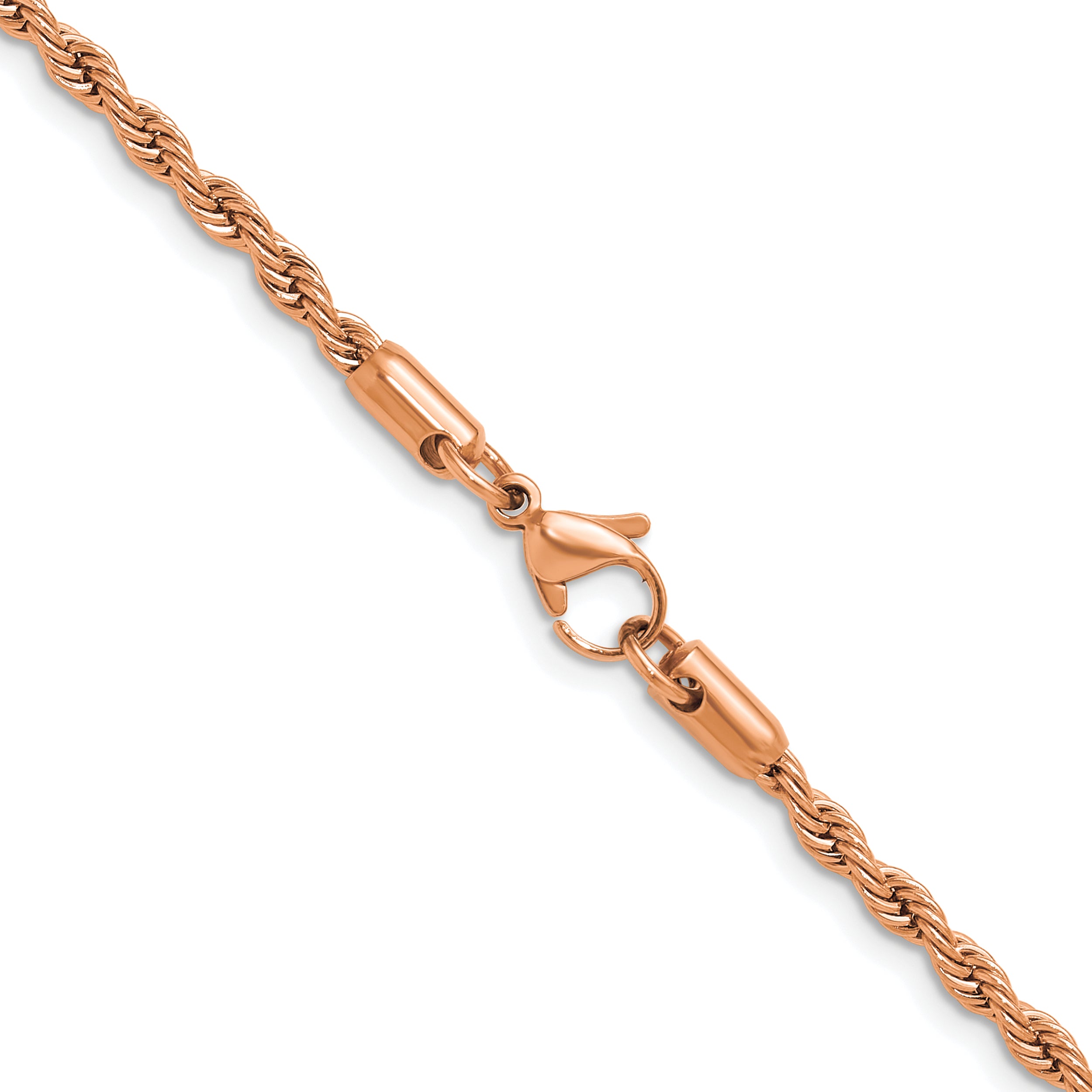 Polished Rose-Tone Stainless Steel Rope Chain Necklace 3mm