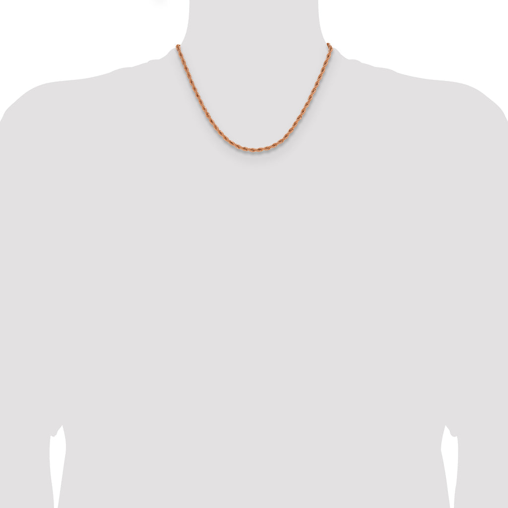 Polished Rose-Tone Stainless Steel Rope Chain Necklace 3mm