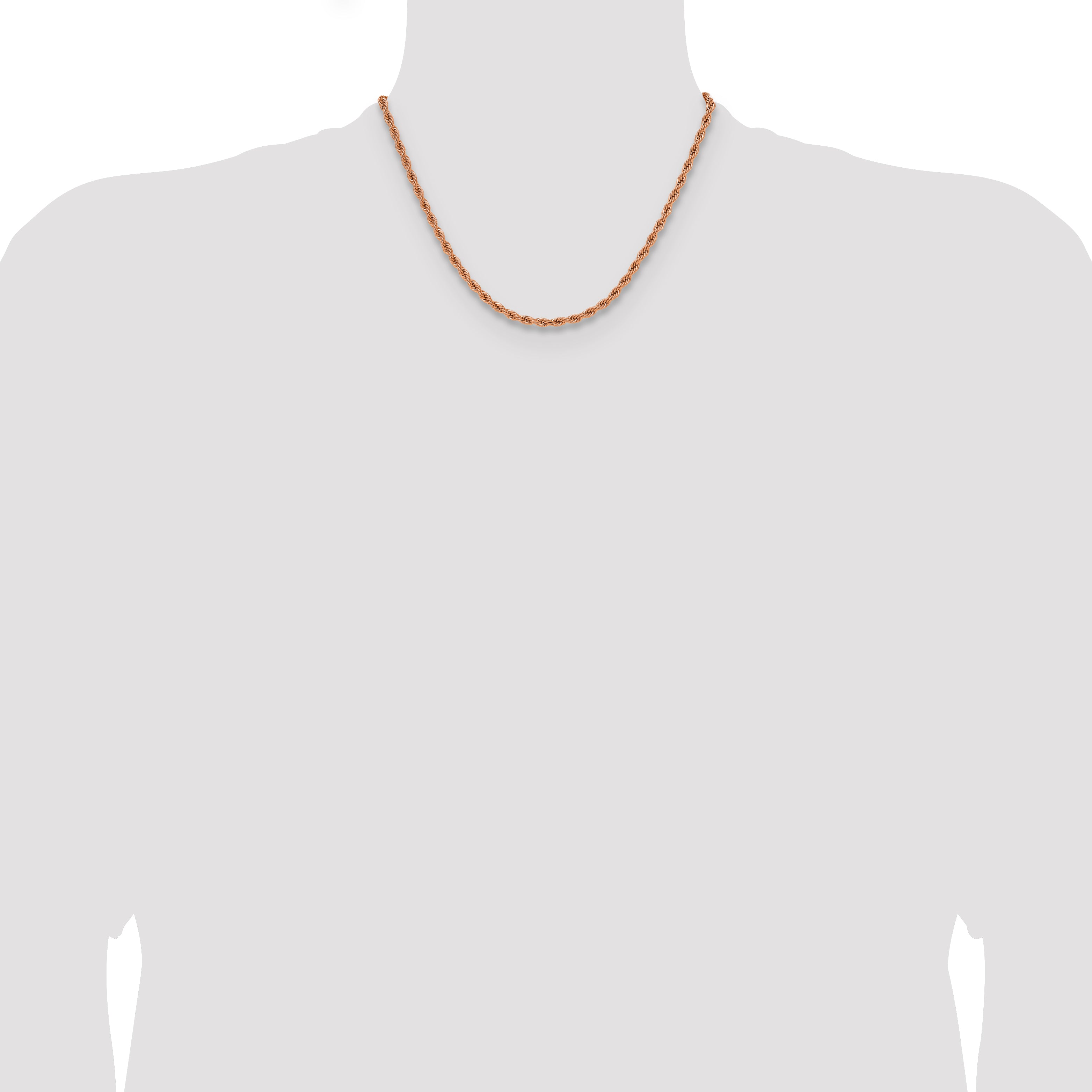 Polished Rose-Tone Stainless Steel Rope Chain Necklace 3mm