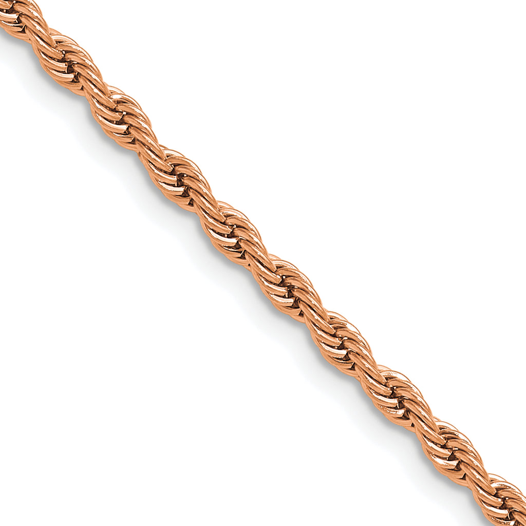 Polished Rose-Tone Stainless Steel Rope Chain Necklace 3mm