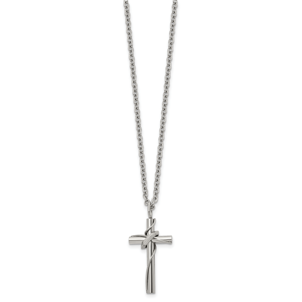 Polished Cross Stainless Steel Cable Chain Necklace 2.5mm
