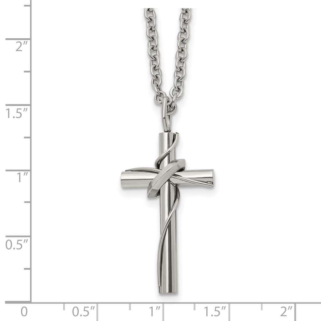 Polished Cross Stainless Steel Cable Chain Necklace 2.5mm