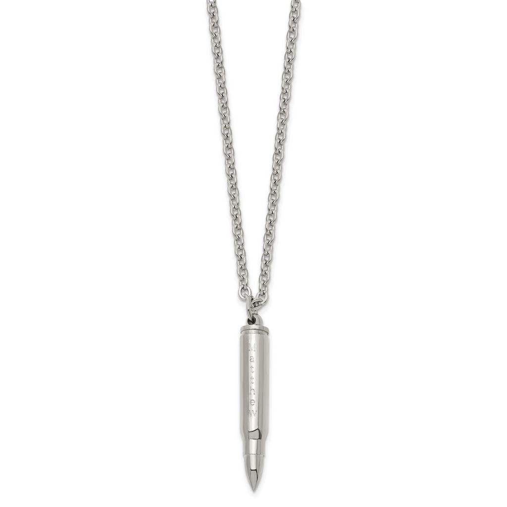 Men's Polished Bullet Stainless Steel Cable Chain Pendant Necklace 3.2mm