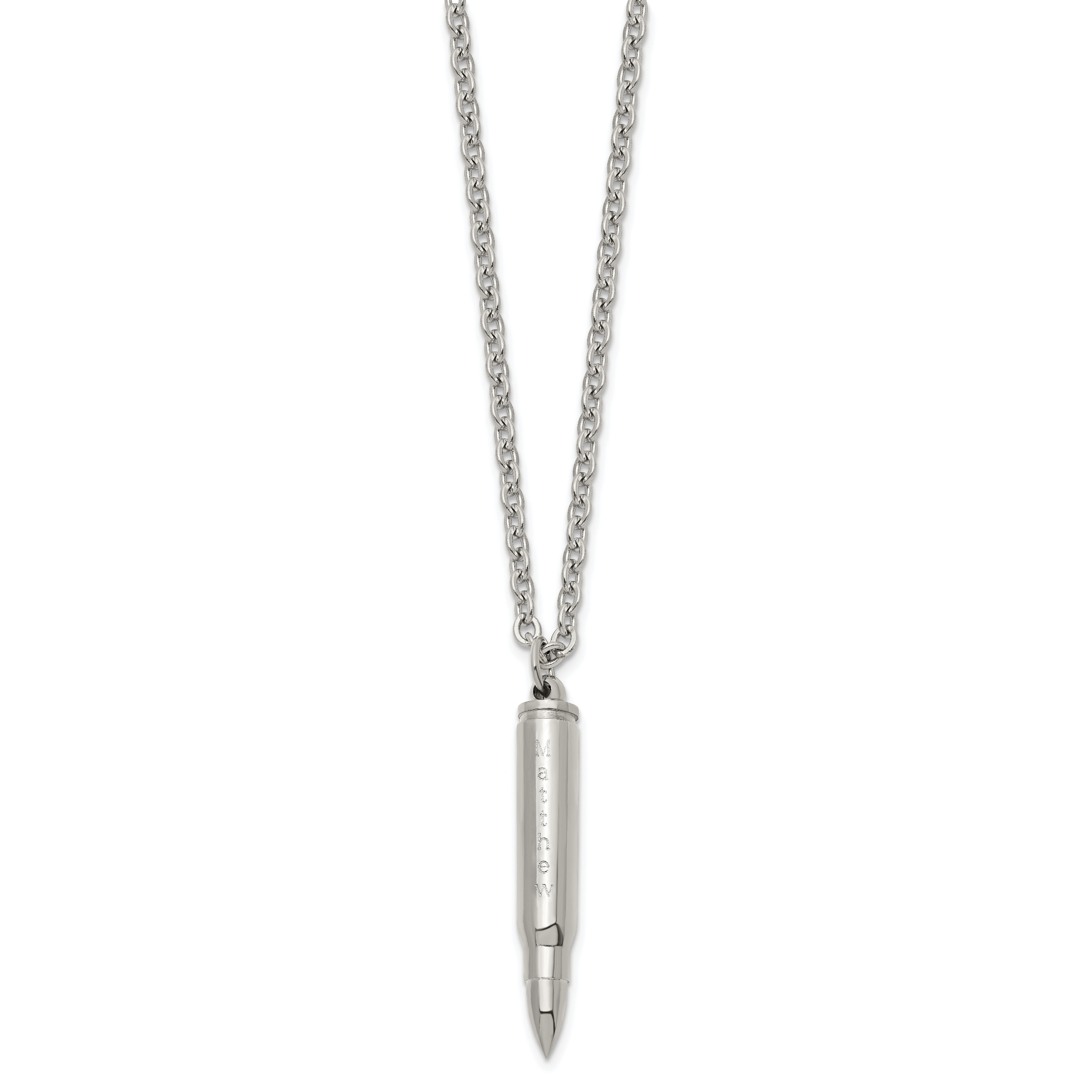 Men's Polished Bullet Stainless Steel Cable Chain Pendant Necklace 3.2mm