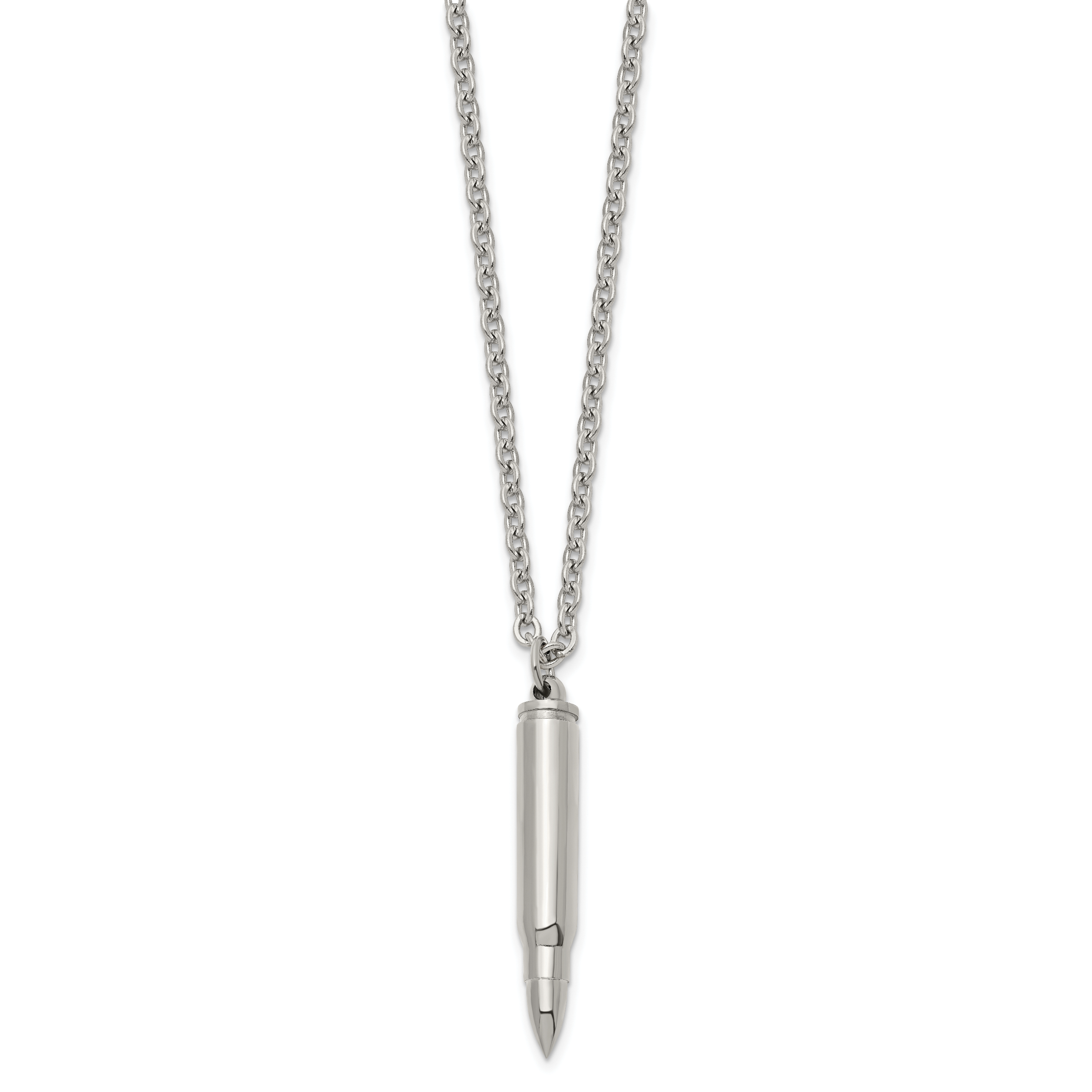 Men's Polished Bullet Stainless Steel Cable Chain Pendant Necklace 3.2mm Secondary image