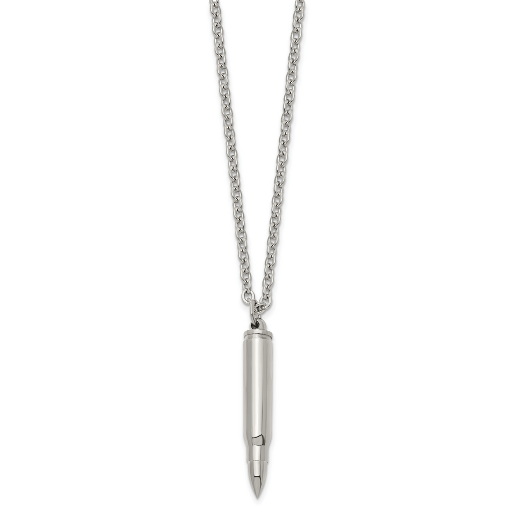Men's Polished Bullet Stainless Steel Cable Chain Pendant Necklace 3.2mm